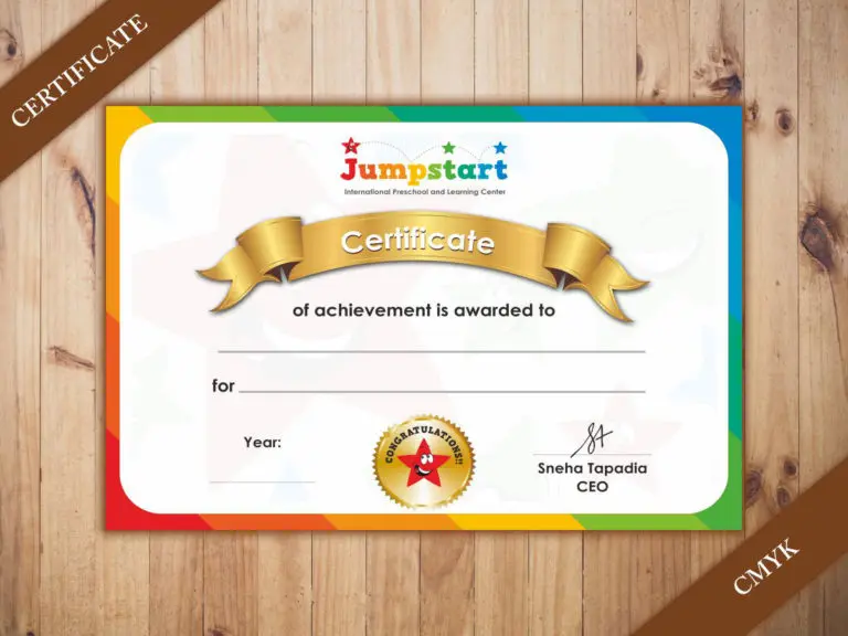 certificate printing service for a nursery school