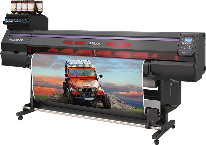 a mimaki UCJV wide format printer using UV inks to print an image at an extremely high resolution on a glass film to enhance office design interior