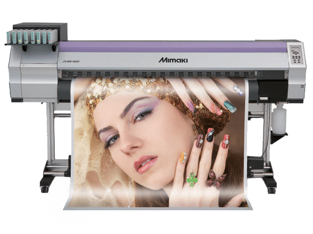 roland eco solvent inkjet wide format printer reproducing a large sized photo of a model in extremely high resolution with vibrant colors