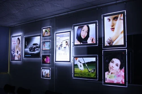 LED photo frames on a wall