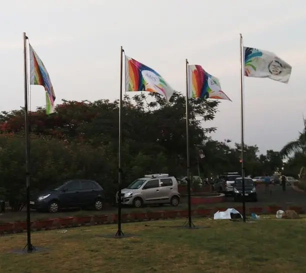 light weight fabric with flag design printed on them, flying in the wind