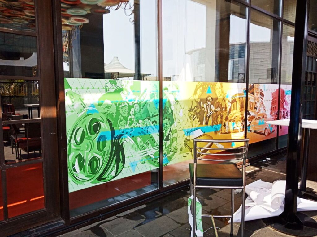 glass partition decorated using printed glass film