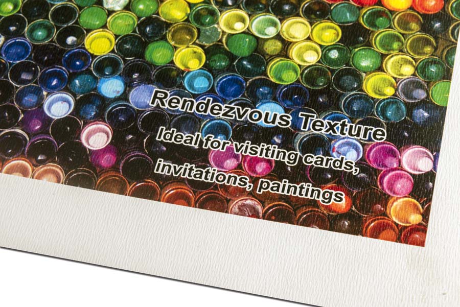 Color print on a rendezvous paper having an uneven wave like texture. This paper is also referred to as Natural Evolution' in the print industry