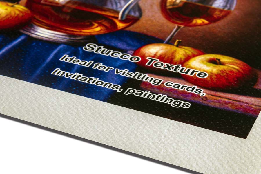 Digital color print on a lightly off-white shaded paper having a texture similar to the stucco finish of a wall