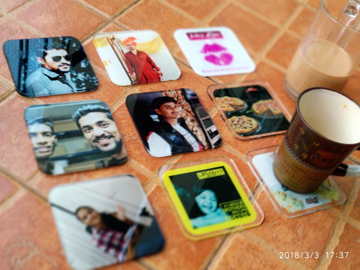 custom printed coasters on acrylic and wood
