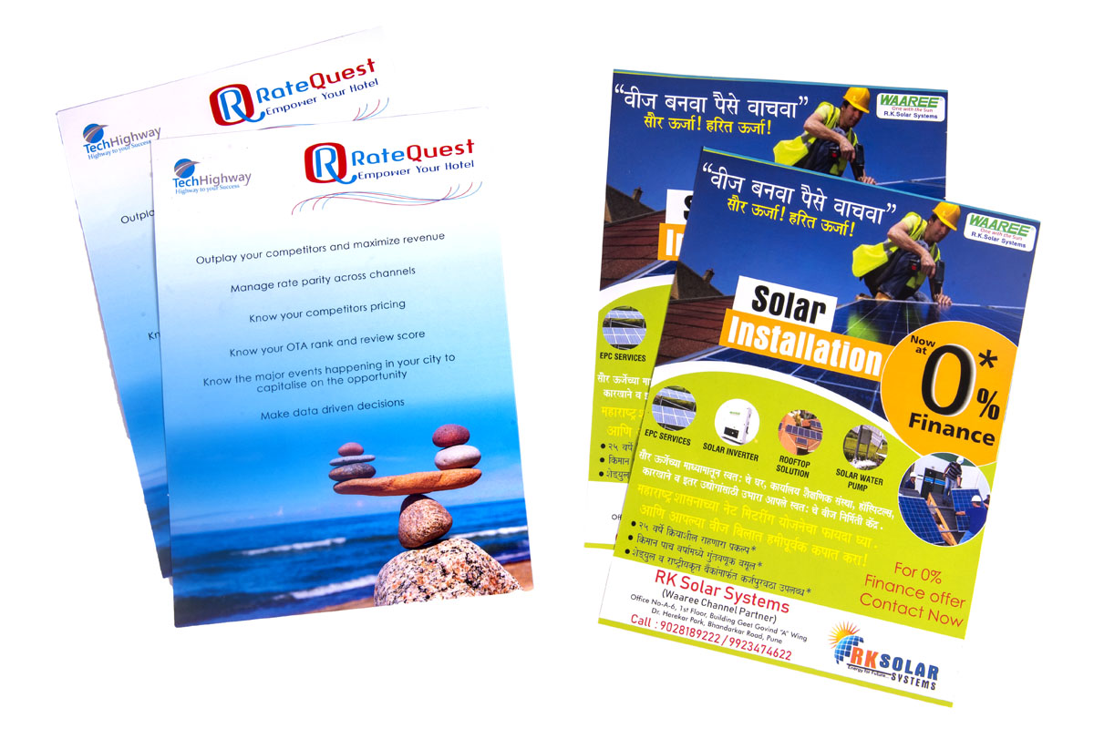 flier printing of two artworks one in English and one in Marathi on thin low cost paper