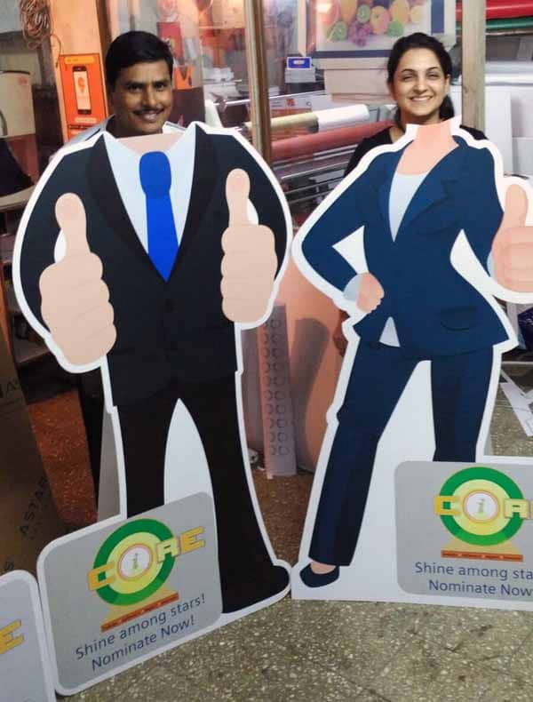 A life sized cut out standee used as a selfie booth