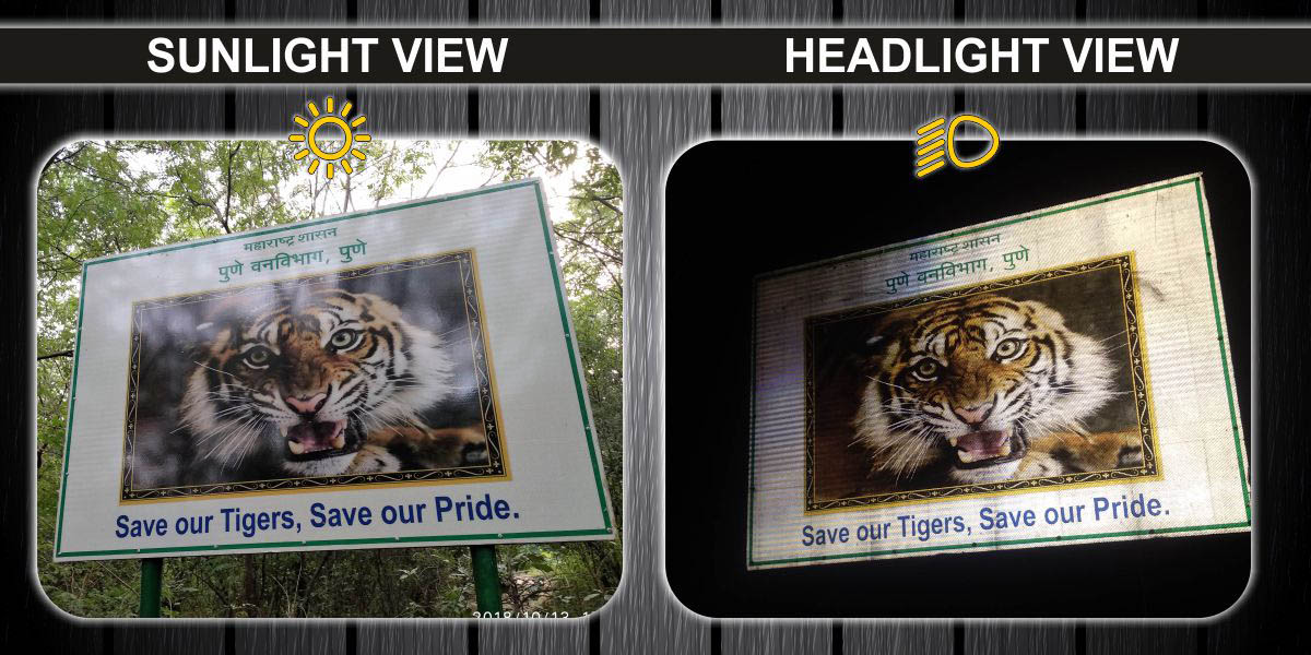 reflective vinyl prints which shine brightly at night