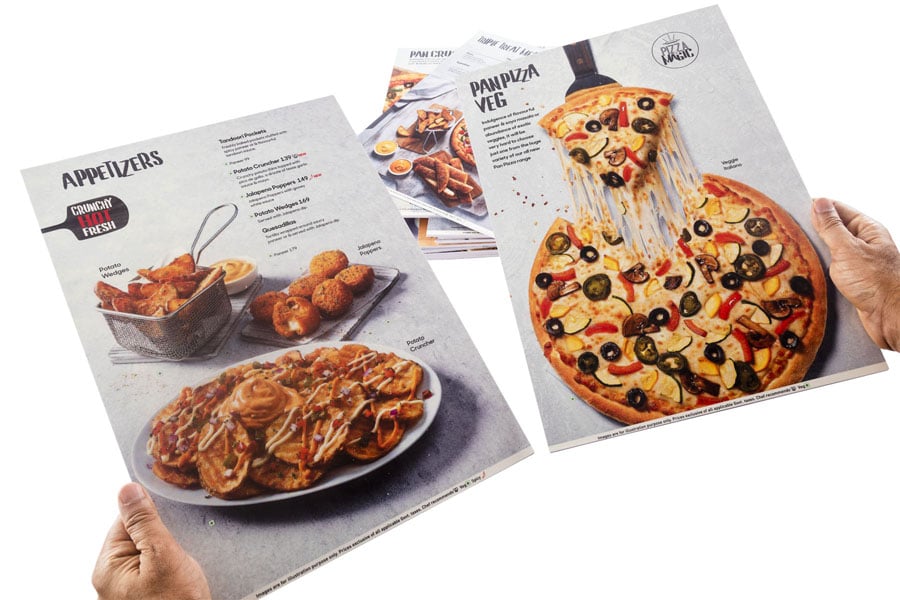 Rigid sunboard menu card prints that remain stiff and do not bend